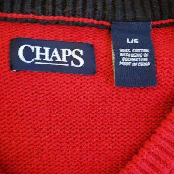 Ralph Lauren Chaps Mens Red V-Neck Sweater Large 100% Cotton - Picture 4 of 4